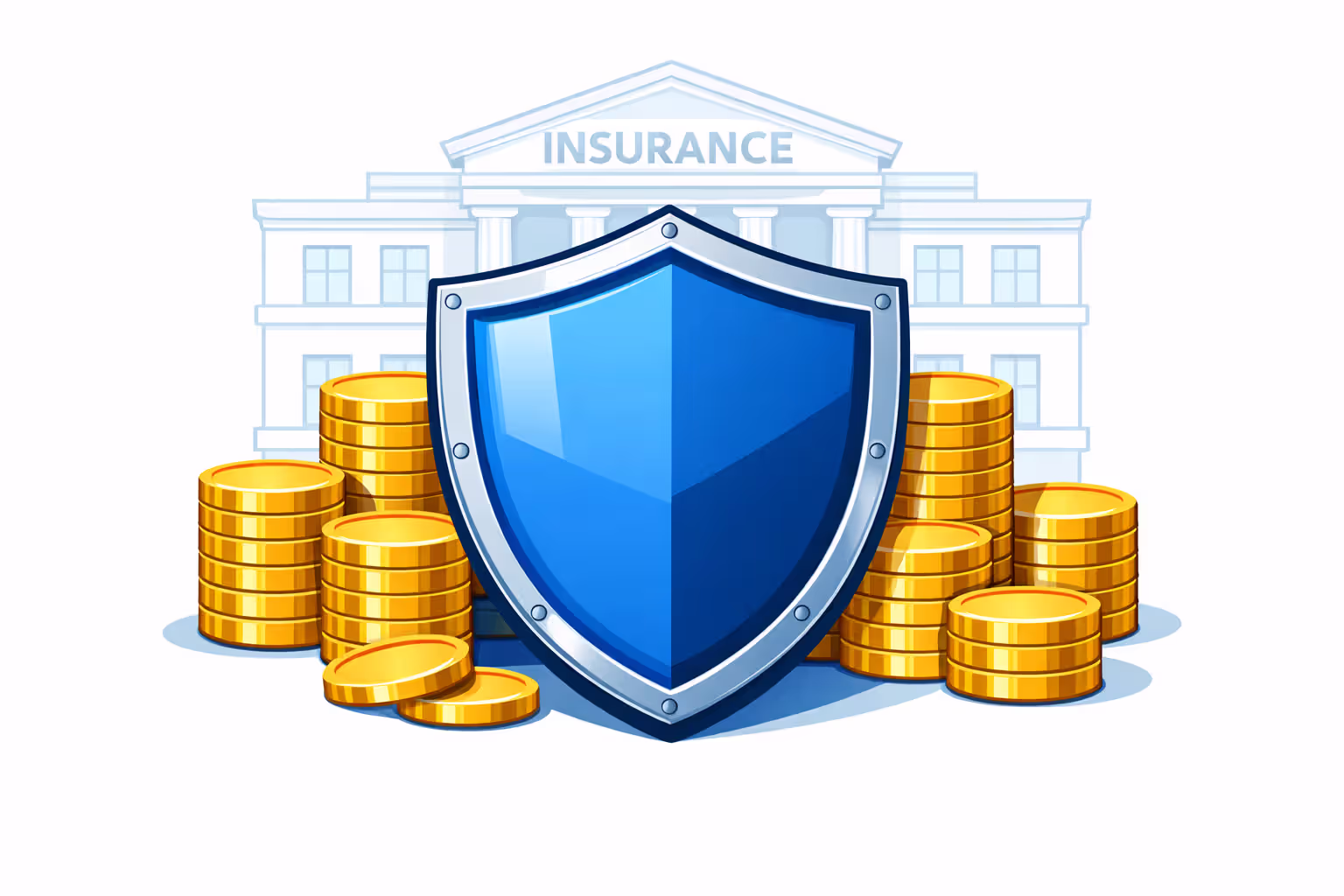 Protective shield in front of gold coin stacks symbolizing structured settlement financial security and insurance guarantees